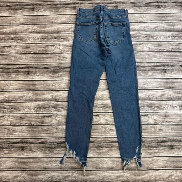 TopShop Women's Jamie Distressed Raw Hem Skinny Blue Denim Jeans 26 W26 L30 Zip - Picture 2 of 12